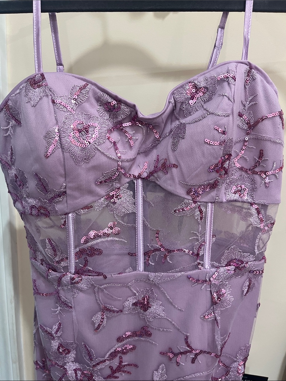 Lulu's Lavender Sequin Floral Mesh Bustier Slip